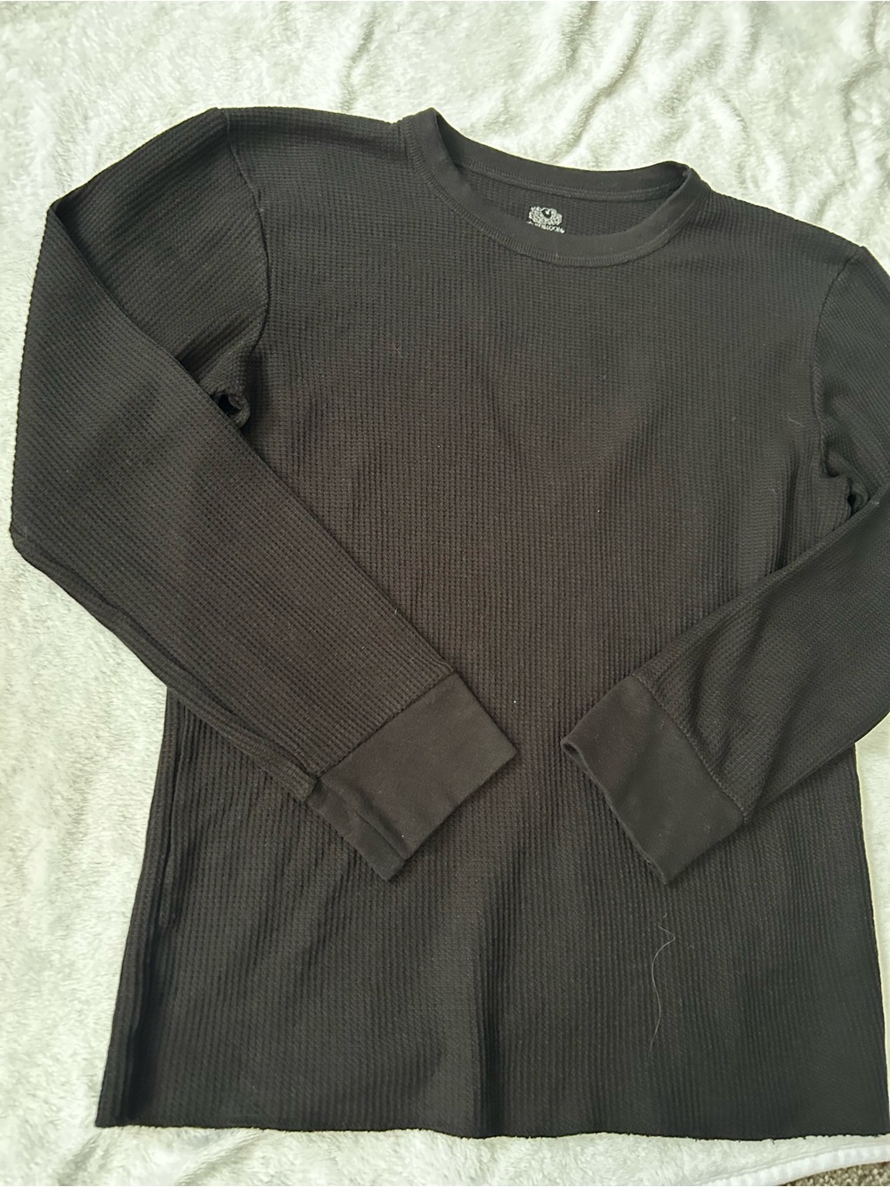 Fruit of the Loom Men's Black Waffle-Knit Long Sleeve Crew